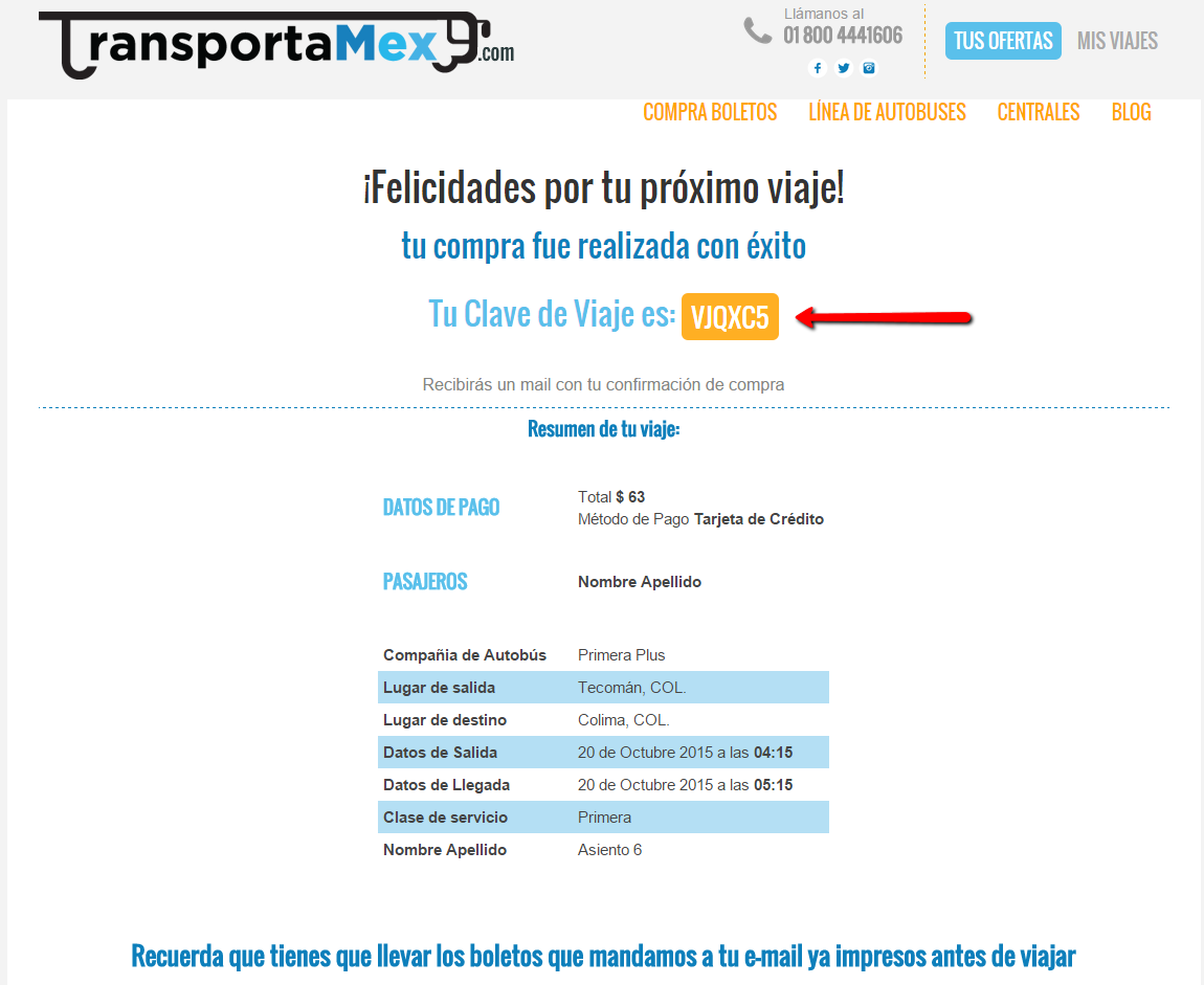 Confirmación de Viaje